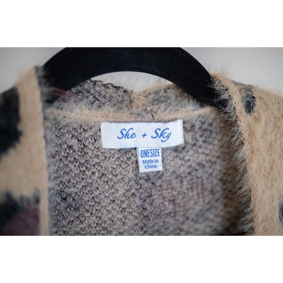 SHE & SKY Cozy Leopard Print Open Front Long Cardigan Sweater Mocha Coat SZ OS - Picture 4 of 7